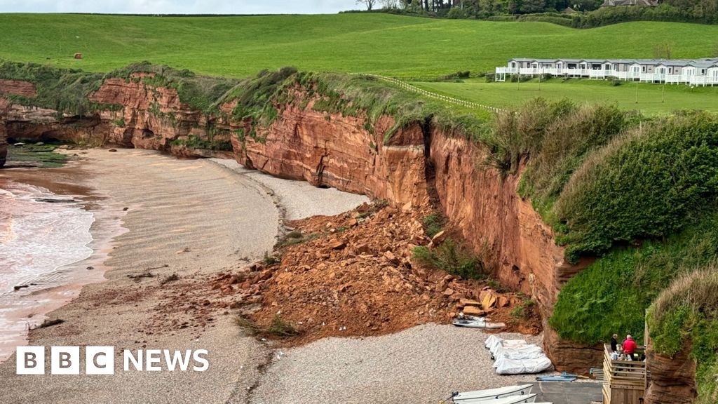 Cliff fall made 'ground shake' at private beach in Devon - BBC News