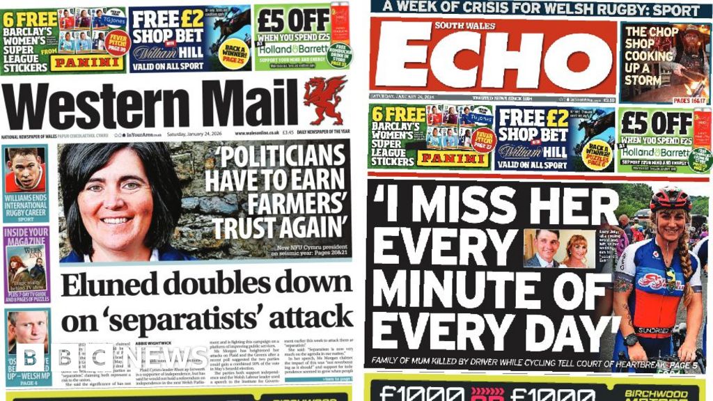 Wales' papers: Eluned doubles down and family miss mum killed cycling