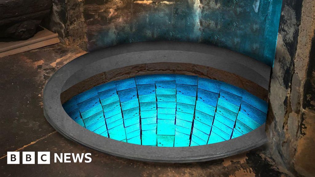 Hidden well in cathedral crypt shines blue after mosaic transformation