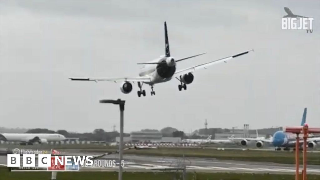 Watch: London Heathrow wobbly plane landings during Storm Amy