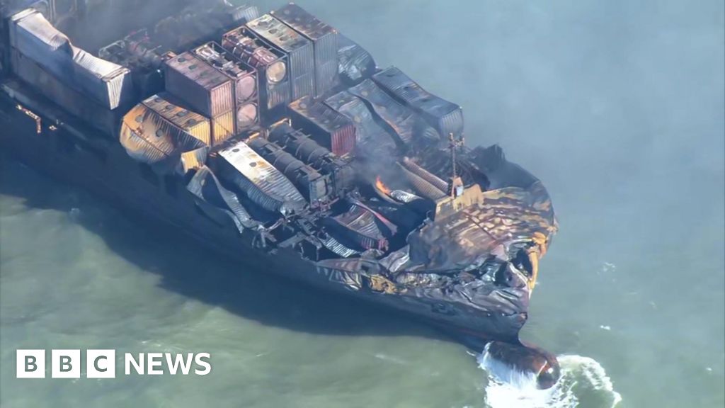 North Sea: Charred cargo ship and oil tanker seen from above