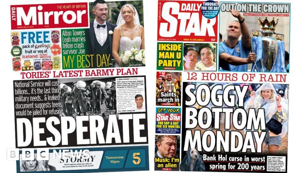 Newspaper headlines: 'Desperate' national service plan and 'soggy ...