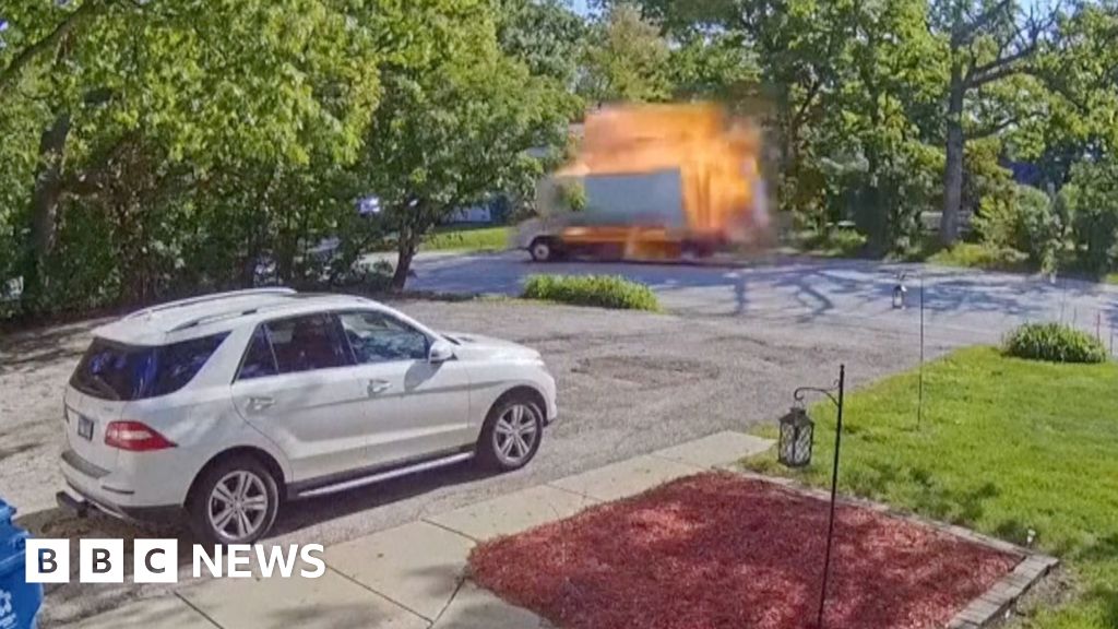 Moment truck explodes while driving through Chicago suburb