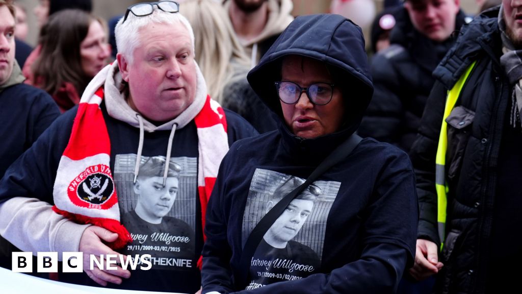 Parents of stabbed schoolboy Harvey Willgoose lead hundreds in march