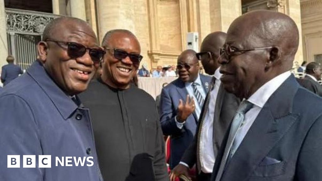 Peter Obi jokes with President Bola Tinubu at Pope Leo XIV’s inaugural mass