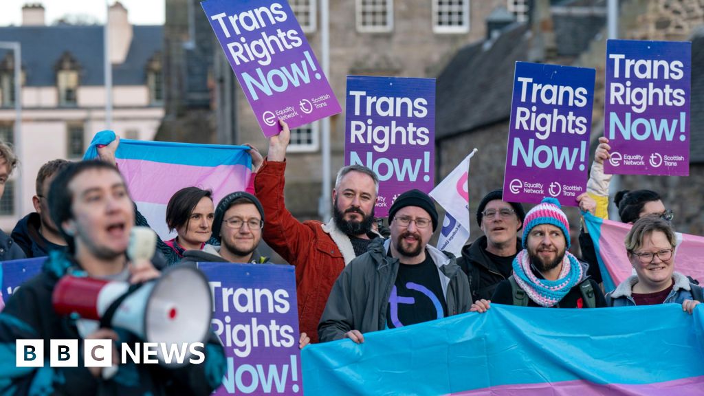 Supporters of the Gender Recognition Reform Bill (Scotland) take part in a protest outside the Scottish Parliament, Edinburgh, ahead of a debate on the bill