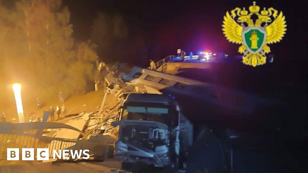 At least three dead after Russian bridge collapses onto train