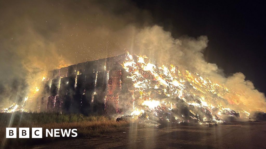 Firefighters Battle Massive 12,000-Tonne Hay Fire at Former RAF Wigsley