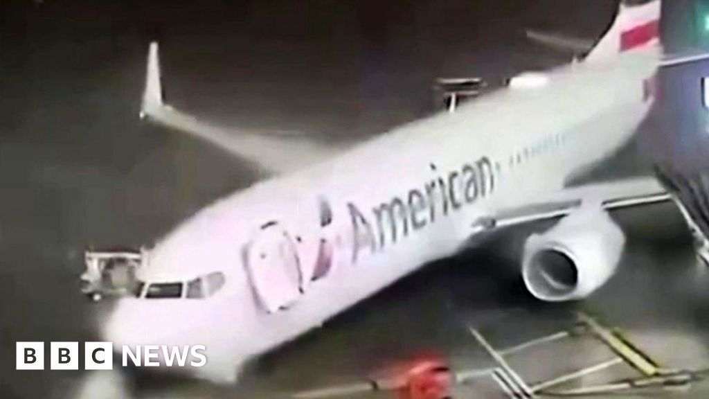 Texas: Strong winds push parked plane away from airport gate