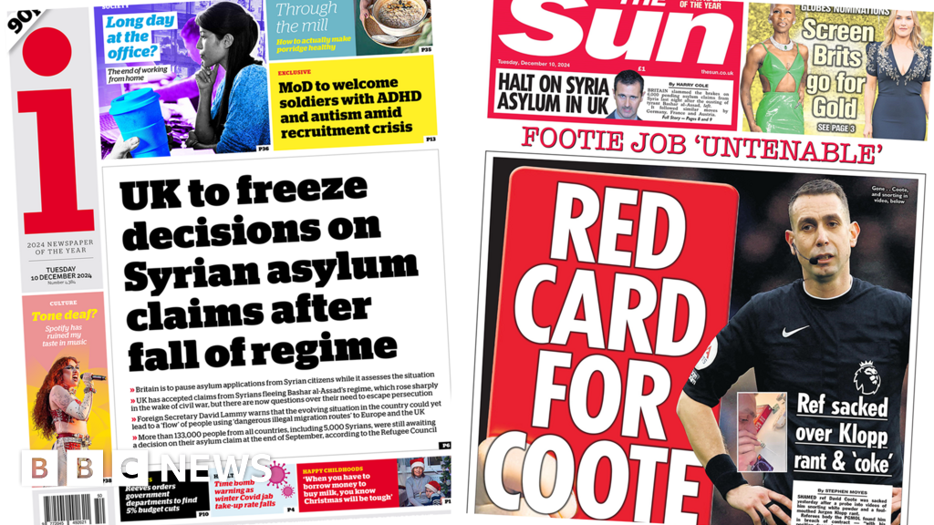 The Papers: UK to freeze Syria asylum claims and 'Red card for Coote'