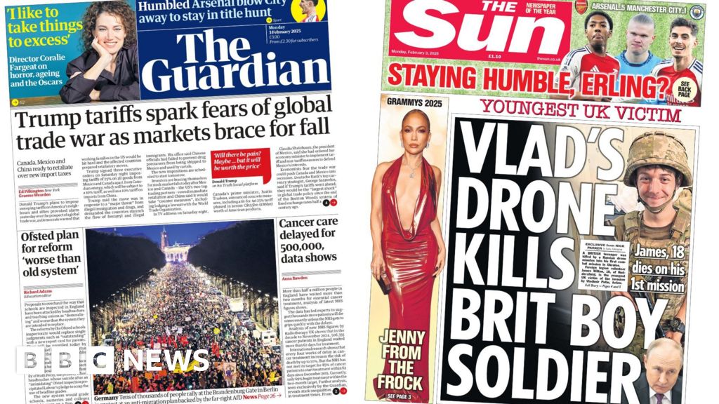 Newspaper headlines: ‘Vlad’s drone kills Brit boy’ and ‘fears of global trade war’