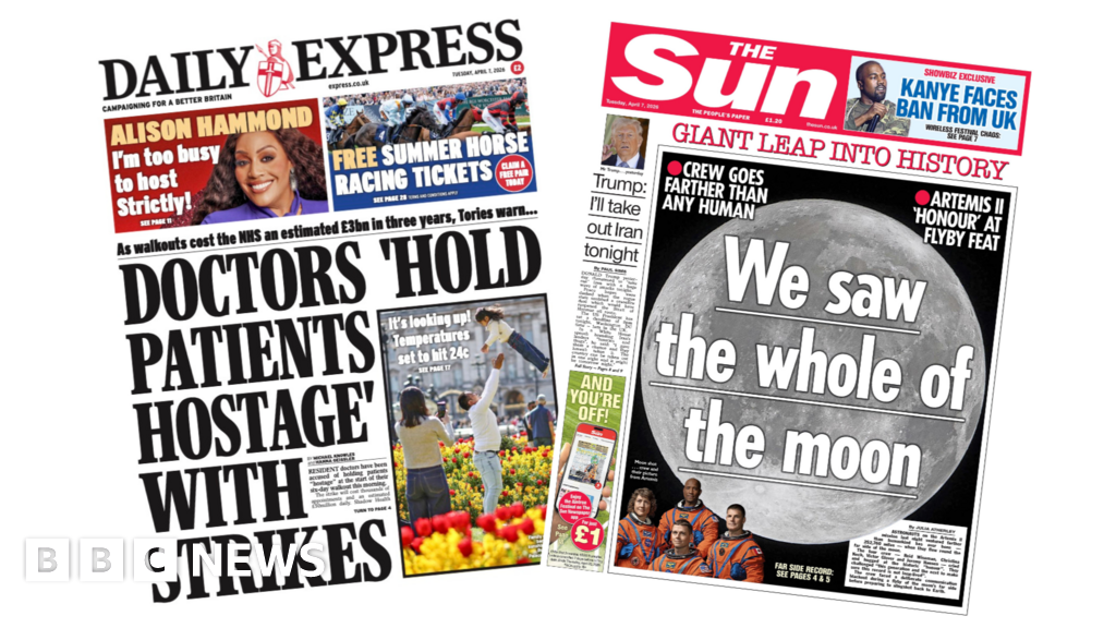 Newspaper headlines: Doctors 'hold patients hostage' and 'The whole of the moon'