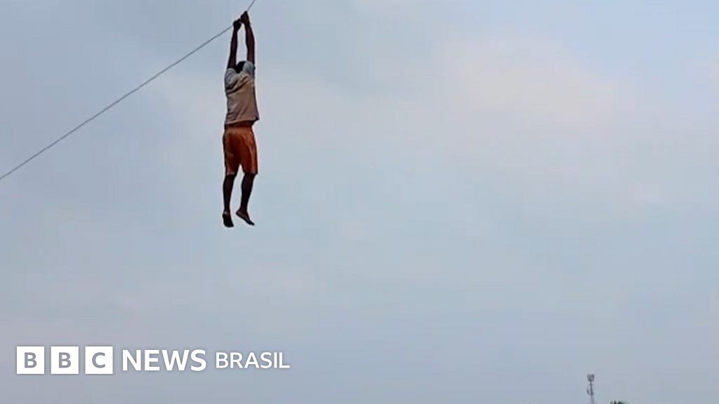 Carregado por pipa, homem fica pendurado a 12 metros de chão