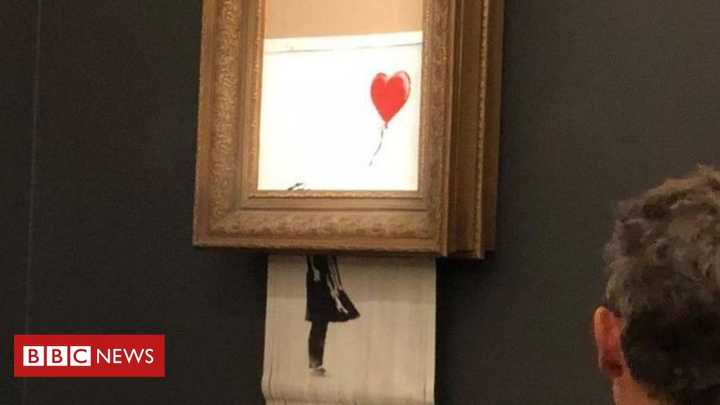 Obra de arte de Banksy se autodestr i ap s ser vendida por mais de