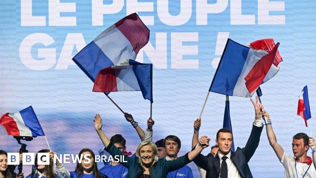 As bandeiras de Le Pen e Bardella para a França