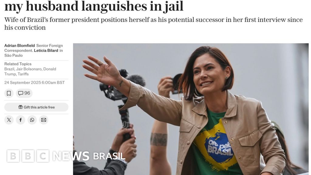 Após condenação de Bolsonaro, Michelle se coloca como candidata e diz a jornal inglês que agirá como 'leoa' para defender conservadores