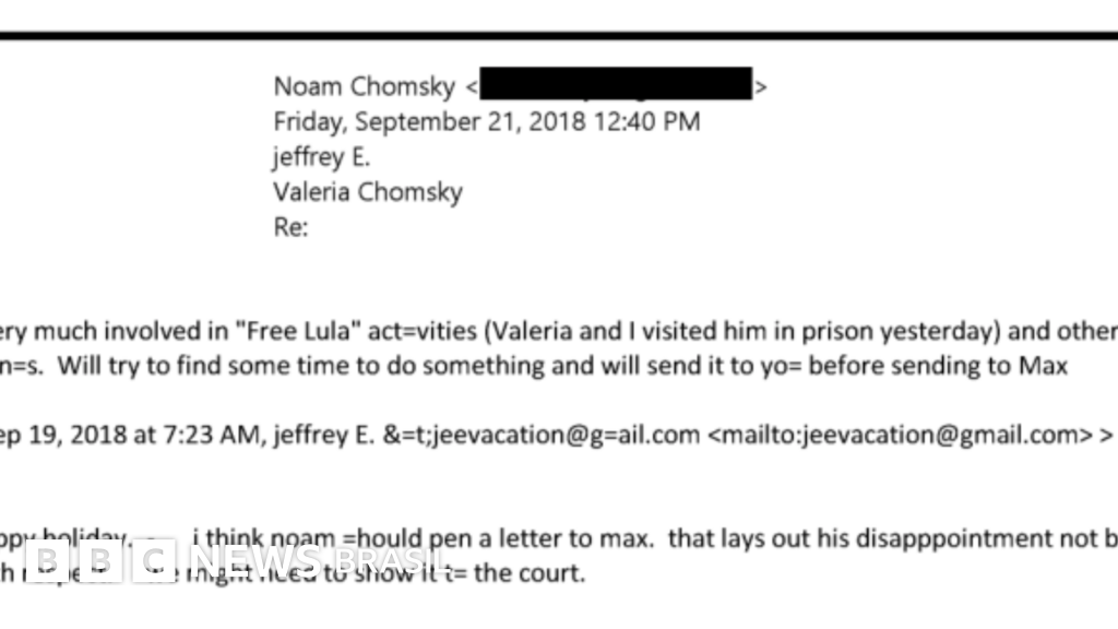 As conversas de Jeffrey Epstein e Noam Chomsky sobre Lula: 'Prisioneiro político mais importante do mundo'
