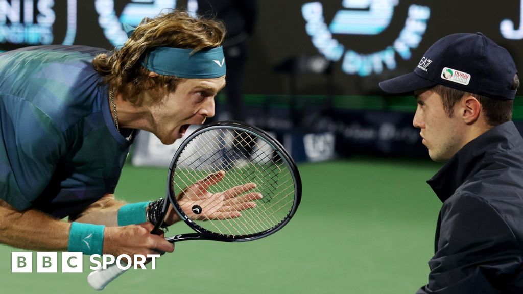 Andrey Rublev: Russian defaulted in Dubai semi-final for yelling at line judge