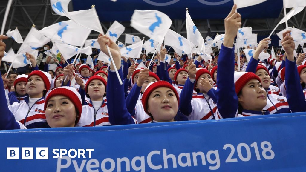 Winter Olympics North Korea cheerleaders support South's ice hockey