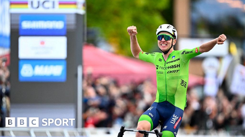 Tadej Pogacar: Slovenian wins first world road race title to complete cycling’s ‘Triple Crown’