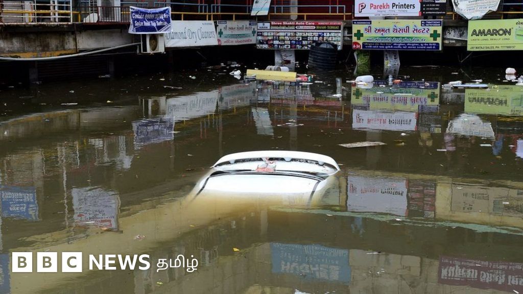 குஜராத் மழை: நிரம்பி வழியும் நதிகள், சாலை எங்கும் மழைநீர் - இதுவரை 7 பேர் உயிரிழப்பு