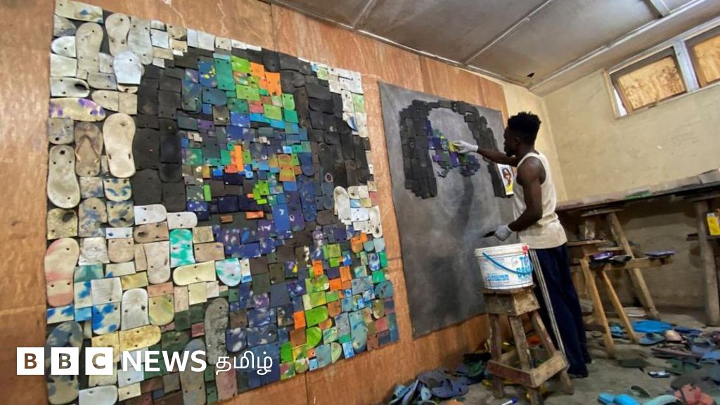 குப்பையில் கிடக்கும் செருப்பை சித்திரமாக்கும் ஆப்பிரிக்க இளைஞர் - காணொளி