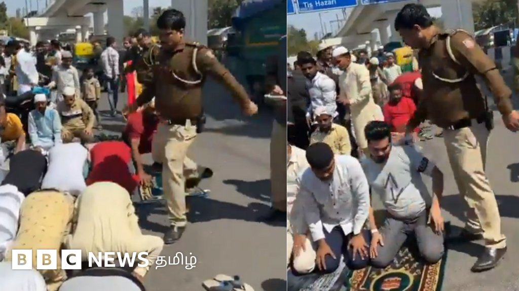 டெல்லியில் சாலையோரம் தொழுகை செய்த இஸ்லாமியர்களை தாக்கிய காவல் உதவி ஆய்வாளர்
