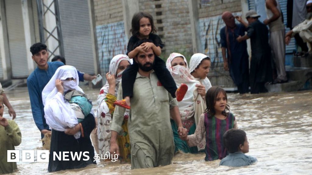 பாகிஸ்தான் வெள்ளம்: தீவுகளாக மாறிய ஊர்கள்; உதவி கோரி ஆற்றில் சீட்டை வீசும் அவலம்