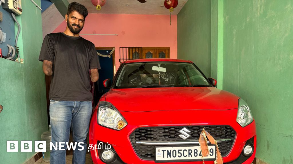 இரண்டு கைகள் இல்லாமல் கார் ஓட்டுனர் உரிமம் பெற்ற சென்னை இளைஞர்