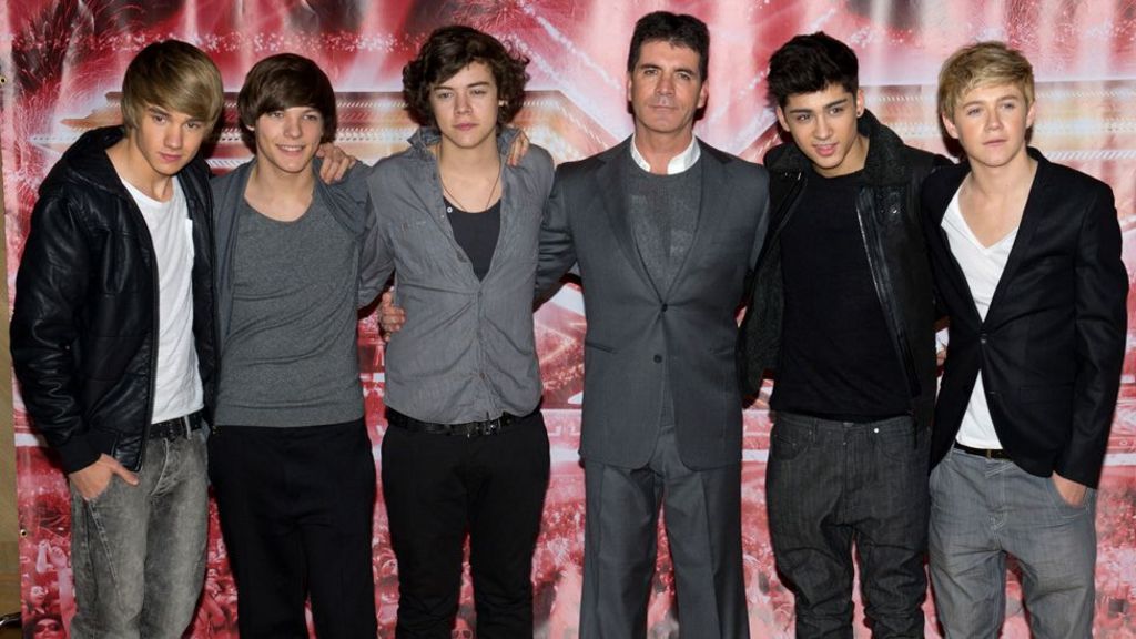 One Direction with Simon Cowell in 2010