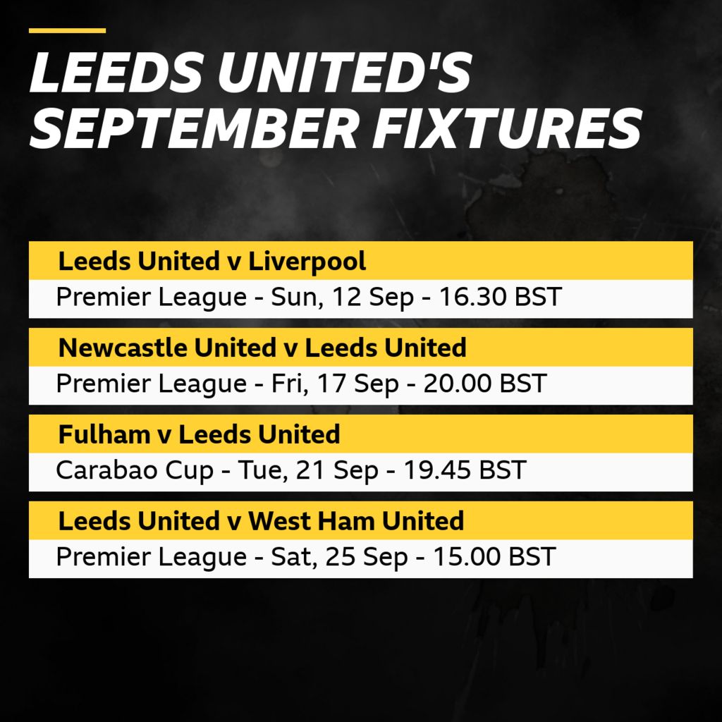 Leeds' September fixtures BBC Sport