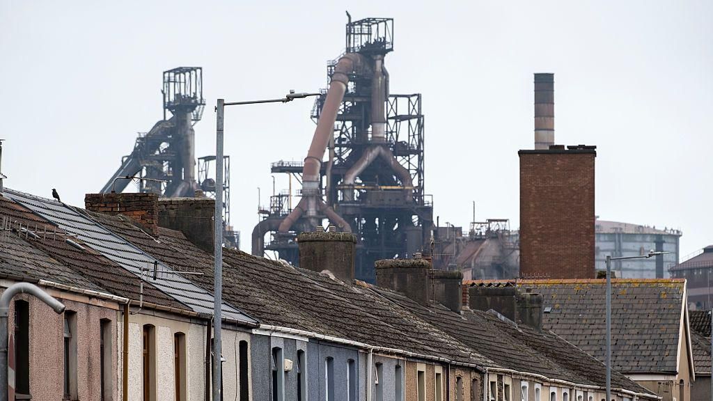 the steelworks overlooking houses in Port Talbot