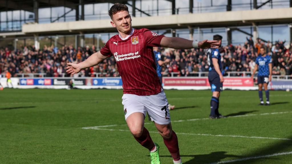 Sam Hoskins celebrating scoring against Derby County