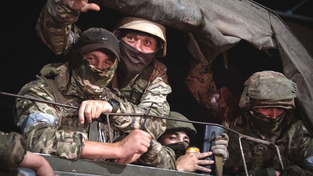 Wagner members pictured in a military vehicle in Rostov-on-Don during the group's failed mutiny