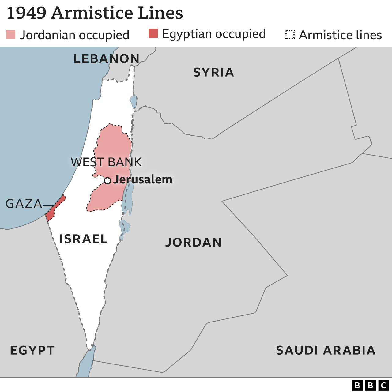 Map showing the 1949 Armistice Lines