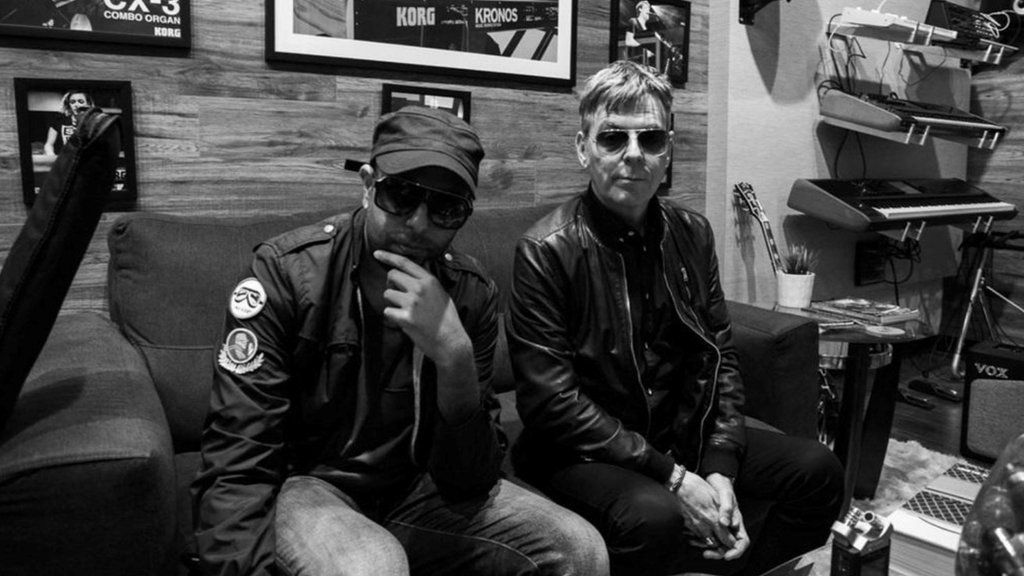 Blitz Vega's bassist Andy Rourke (right), who died in May 2023, and former Happy Mondays guitarist Kav Sandhu