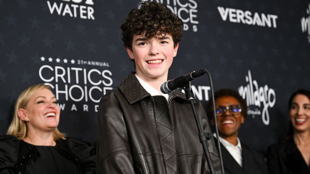 Owen Cooper wins the Critics Choice Award for Best Limited Series Award for "Adolescence" at the 31st Annual Critics Choice Awards held at the Barker Hangar on January 04, 2026 in Santa Monica, California.