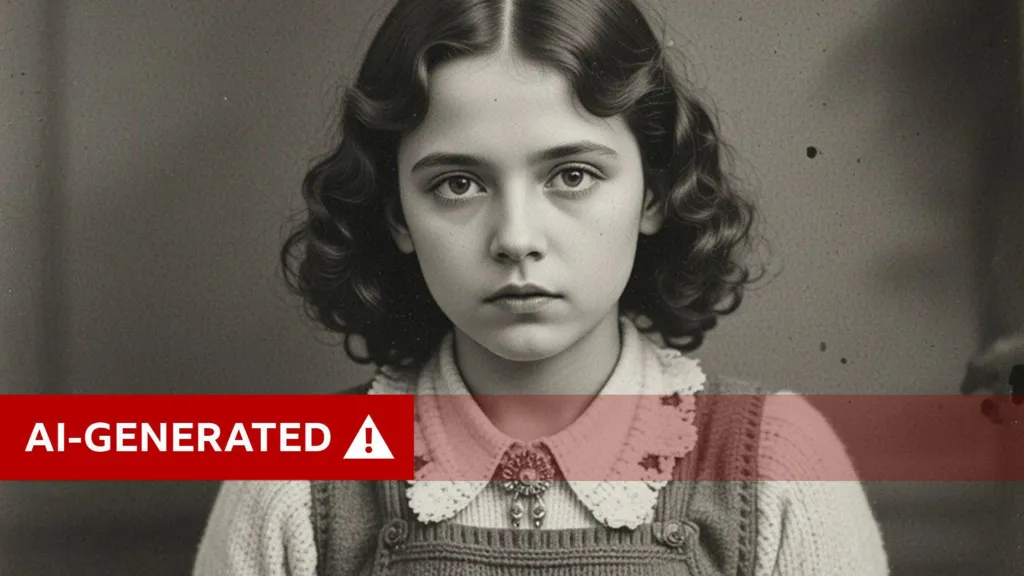 This AI-generated photo of a supposed Holocaust victim was posted on Facebook along with a fabricated story