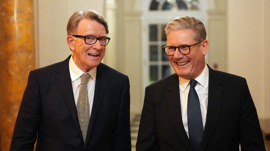 Lord Mandelson smiles alongside Prime Minister Sir Keir Starmer in February 2025.
