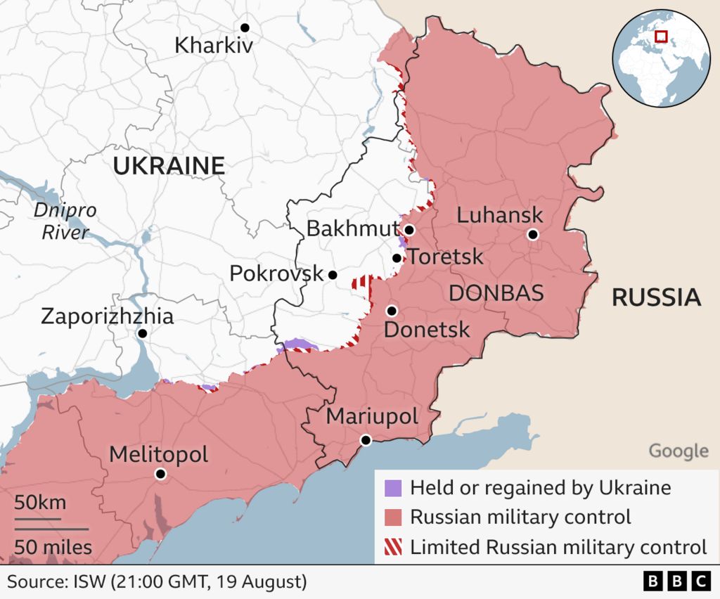 Map of eastern Ukraine