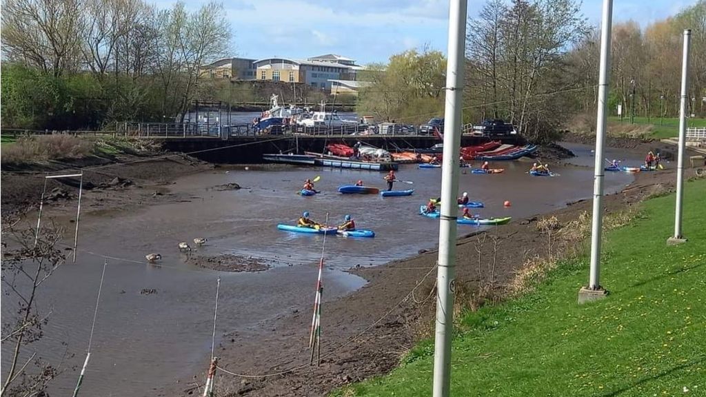 Kayaking was almost impossible with low river levels, Tees Barrage
