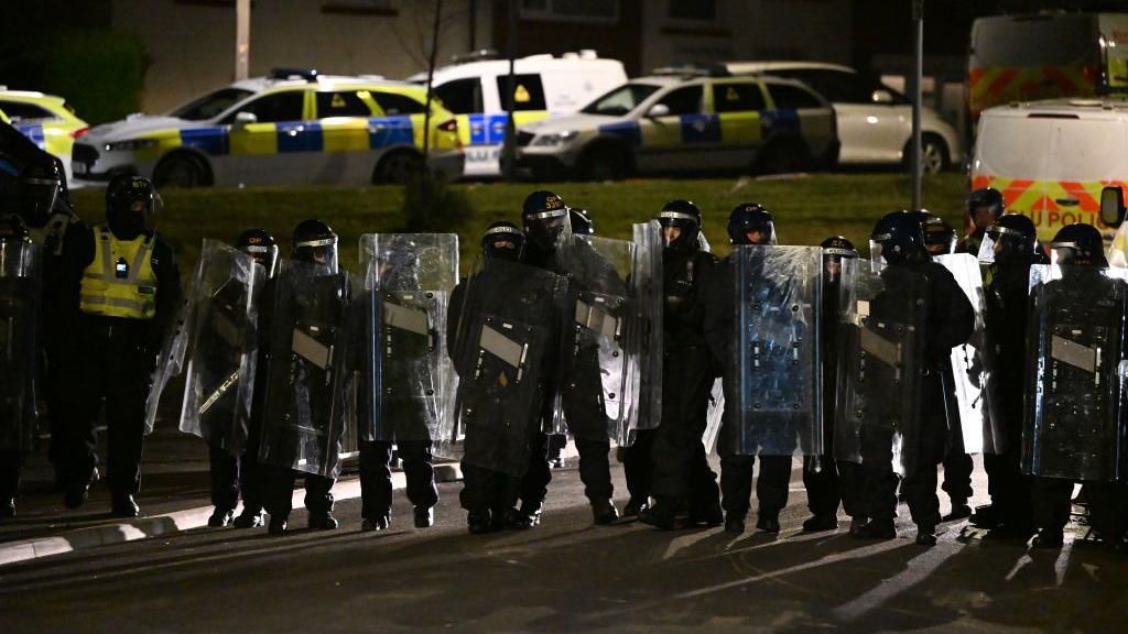 Riot police in Ely, Cardiff, during the events of 22 May and 23 May, 2023