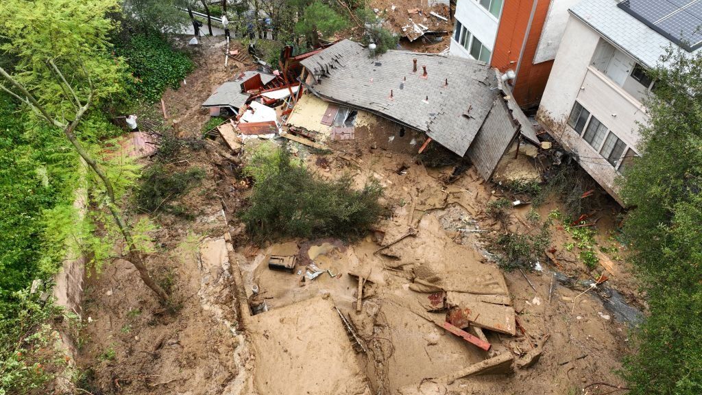 A house hit by a mudslide in LA