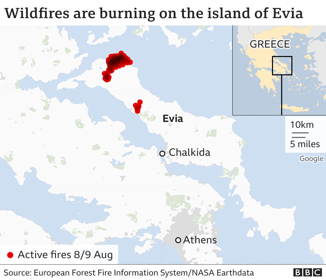 Map of Evia fires