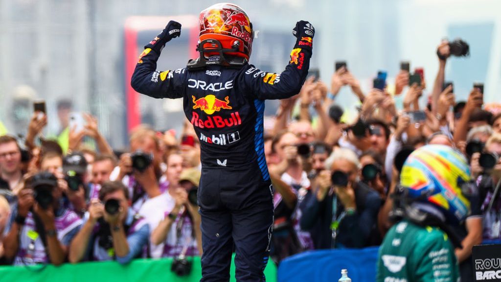 Max Verstappen celebrates winning the Spanish Grand Prix 