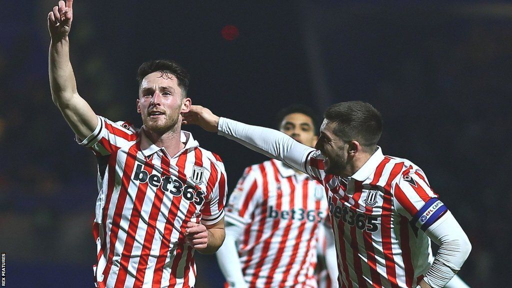 Stoke's Jordan Thompson celebrates his first goal in three years