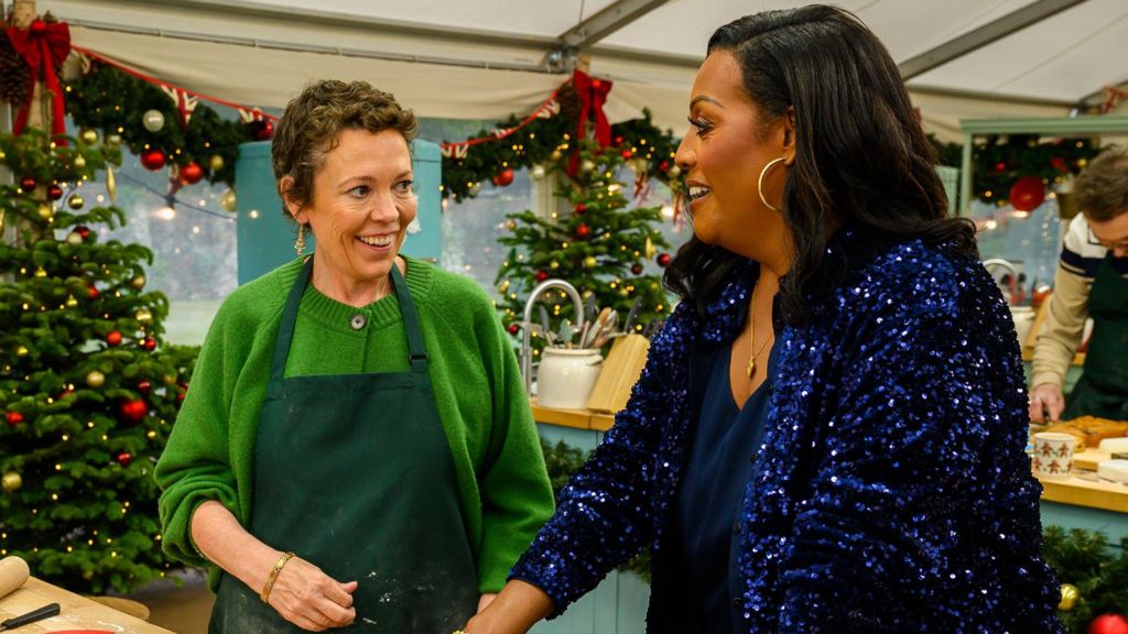 Olivia Colman and Alison Hammond pictured in the Bake Off tent