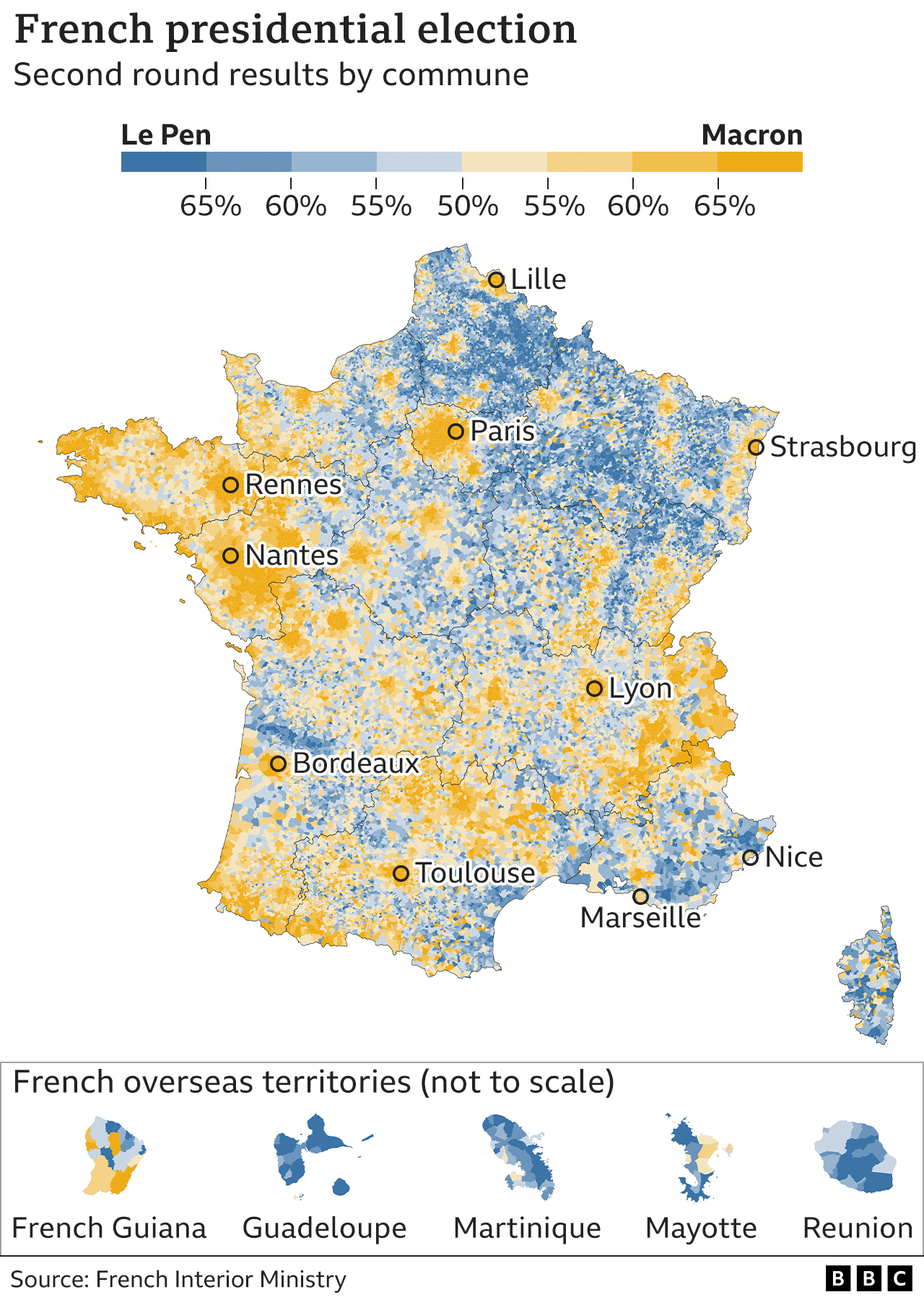 Results in French election by commune