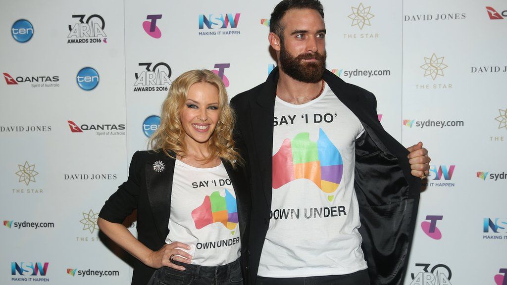 Kylie Minogue and Joshua Sasse urged fans to help change Australia's laws on gay marriage
