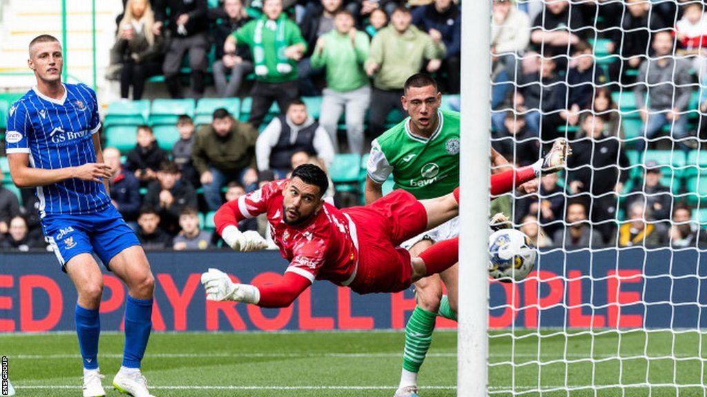 Lewis Miller heads Hibs in front late in the first half